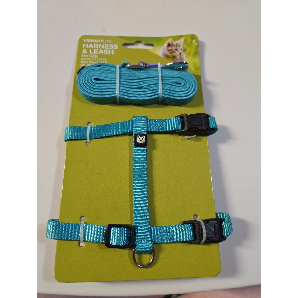 Vibrant Life Teal Harness & Leash For Kitty Cats 5-10 lbs New Adjustable